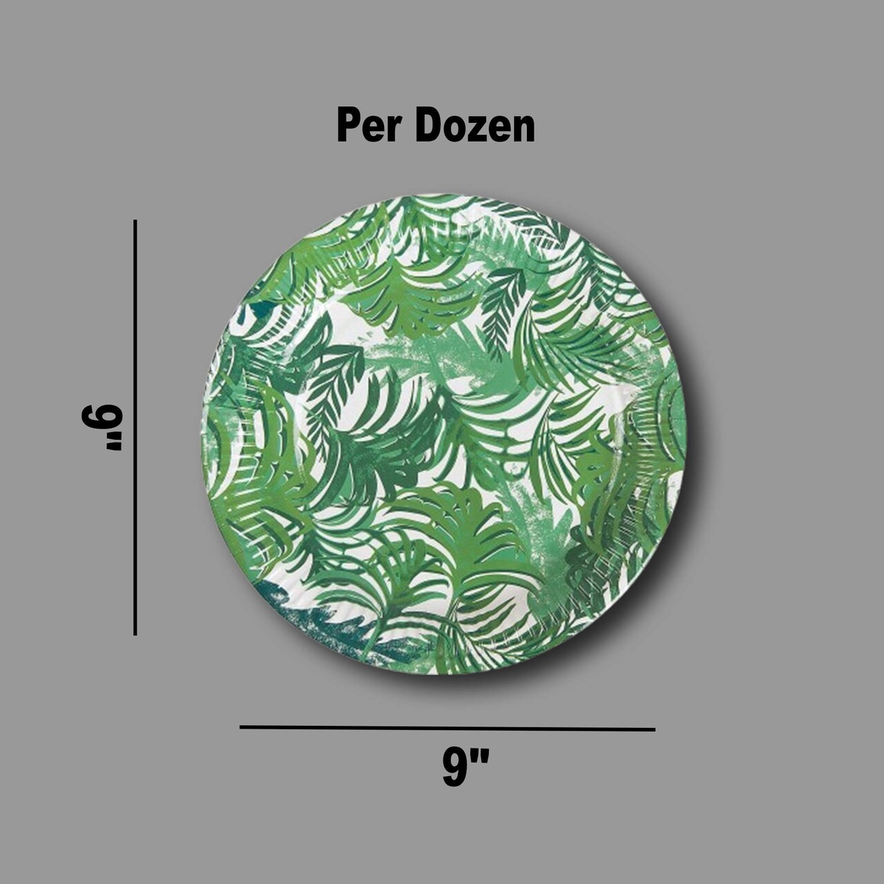 12 Count Tropical Leaves Paper Dinner Plates 9 Inch Green Leaf Luau Theme Supplies